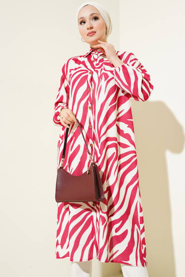 Zebra Desenli Uzun Gömlek Bordo - Gömlek