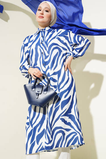 Zebra Desenli Uzun Gömlek Lacivert - Gömlek