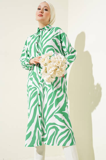 Zebra Desenli Uzun Gömlek Yeşil - Gömlek