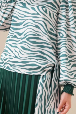 Zebra Desenli Yandan Bağlamalı Yeşil Takım - Thumbnail
