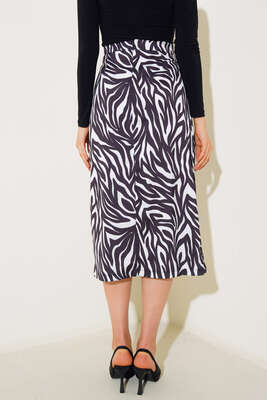 Zebra Desenli Yırtmaçlı Etek Siyah - Yılın Fırsatı