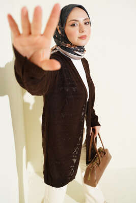 Zigzag Ajurlu Basic Triko Hırka Acı Kahve 