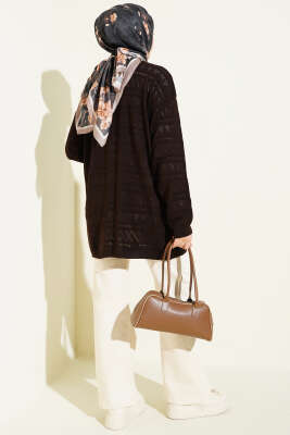 Zigzag Ajurlu Basic Triko Hırka Acı Kahve - Yılın Fırsatı