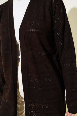 Zigzag Ajurlu Basic Triko Hırka Acı Kahve - Yılın Fırsatı