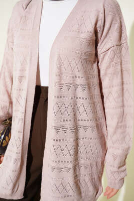 Zigzag Ajurlu Basic Triko Hırka Pudra - Yılın Fırsatı