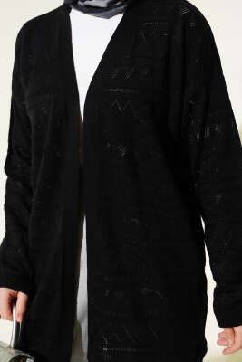 Zigzag Ajurlu Basic Triko Hırka Siyah - Hırka