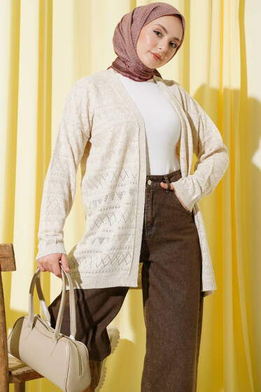 Zigzag Ajurlu Basic Triko Hırka Taş - Hırka