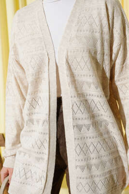 Zigzag Ajurlu Basic Triko Hırka Taş - Hırka