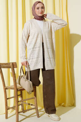 Zigzag Ajurlu Basic Triko Hırka Taş - Yılın Fırsatı