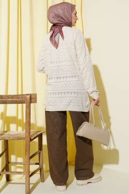 Zigzag Ajurlu Basic Triko Hırka Taş - Yılın Fırsatı