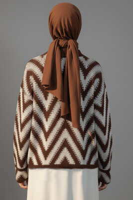 Zigzag Desen Triko Kazak Kahve - Yılın Fırsatı