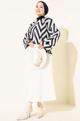 Zigzag Desen Triko Kazak Lacivert - 300-500 TL Ürünler