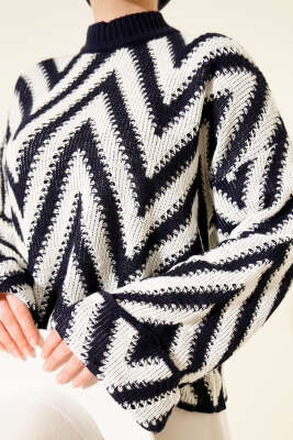 Zigzag Desen Triko Kazak Lacivert - 300-500 TL Ürünler