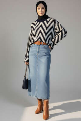 Zigzag Desen Triko Kazak Lacivert - Yılın Fırsatı