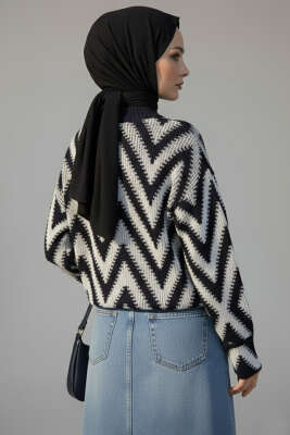 Zigzag Desen Triko Kazak Lacivert - Yılın Fırsatı