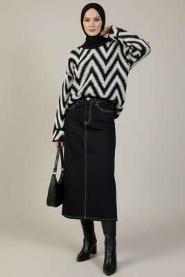 Zigzag Desen Triko Kazak Siyah - Yılın Fırsatı