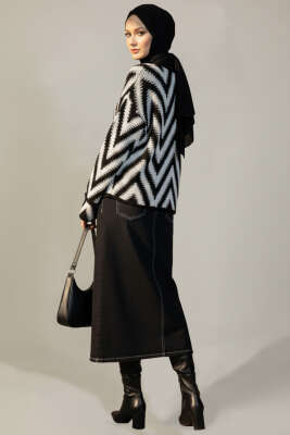 Zigzag Desen Triko Kazak Siyah - Yılın Fırsatı