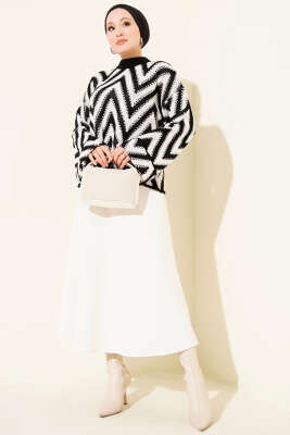 Zigzag Desen Triko Kazak Siyah - Yılın Fırsatı