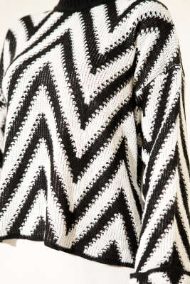 Zigzag Desen Triko Kazak Siyah - Yılın Fırsatı