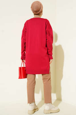 Zigzag Desenli Düğmeli Merserize Hırka Bordo - Hırka