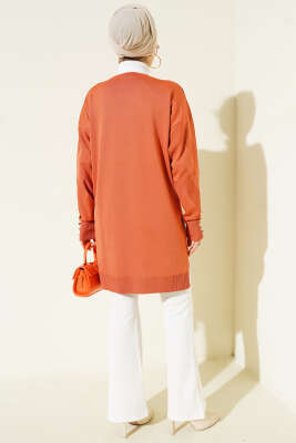 Zigzag Desenli Düğmeli Merserize Hırka Hardal - Hırka