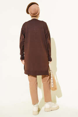 Zigzag Desenli Düğmeli Merserize Hırka Kahve - Hırka