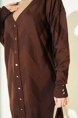 Zigzag Desenli Düğmeli Merserize Hırka Kahve - Hırka