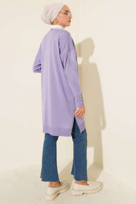 Zigzag Desenli Düğmeli Merserize Hırka Lila - Yılın Fırsatı