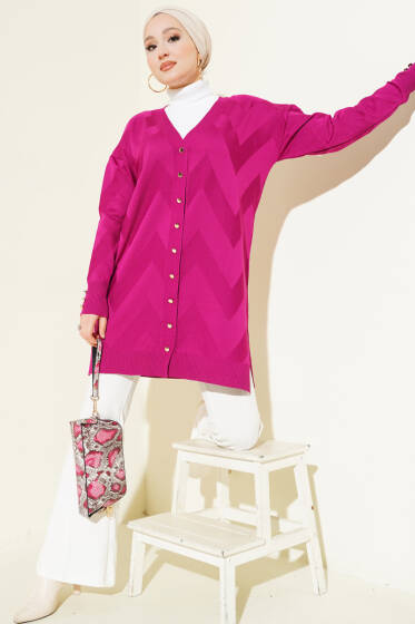 Zigzag Desenli Düğmeli Merserize Hırka Menekşe - Hırka