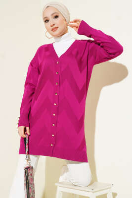 Zigzag Desenli Düğmeli Merserize Hırka Menekşe - Hırka