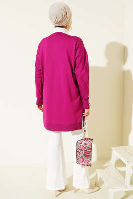 Zigzag Desenli Düğmeli Merserize Hırka Menekşe - Hırka