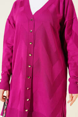 Zigzag Desenli Düğmeli Merserize Hırka Menekşe - Hırka