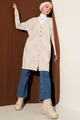 Zigzag Desenli Düğmeli Merserize Hırka Taş - Yılın Fırsatı