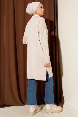 Zigzag Desenli Düğmeli Merserize Hırka Taş - Yılın Fırsatı