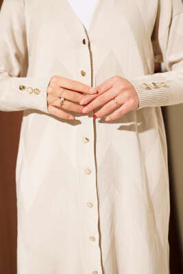 Zigzag Desenli Düğmeli Merserize Hırka Taş - Yılın Fırsatı