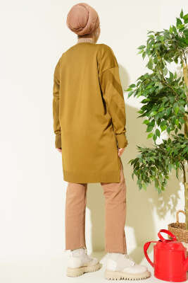 Zigzag Desenli Düğmeli Merserize Hırka Yağ Yeşili - Hırka