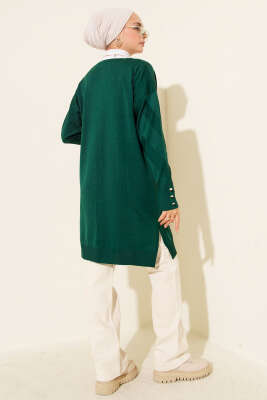 Zigzag Desenli Düğmeli Merserize Hırka Zümrüt - Yılın Fırsatı