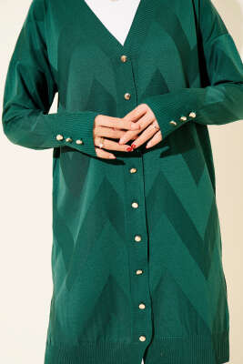 Zigzag Desenli Düğmeli Merserize Hırka Zümrüt - Yılın Fırsatı