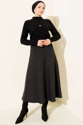 Zigzag Desenli Kemerli Kaşe Etek Antrasit - Etek