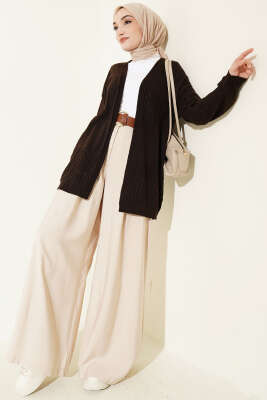 Zigzag Desenli Triko Basic Hırka Kahve - Hırka