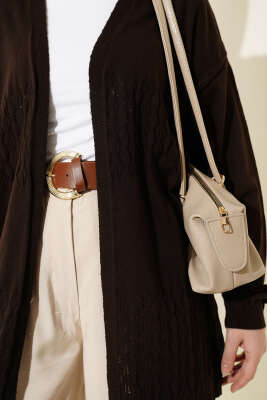 Zigzag Desenli Triko Basic Hırka Kahve - Hırka