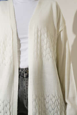 Zigzag Desenli Triko Basic Hırka Kemik - Hırka