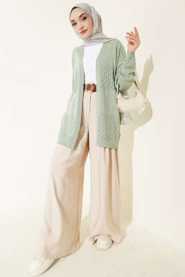 Zigzag Desenli Triko Basic Hırka Mint - Hırka