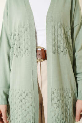 Zigzag Desenli Triko Basic Hırka Mint - Hırka