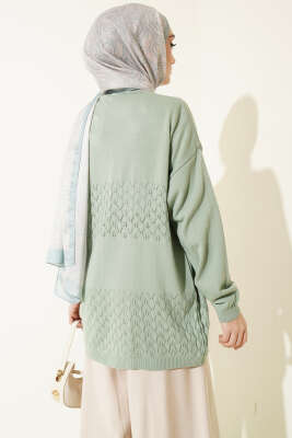 Zigzag Desenli Triko Basic Hırka Mint - Yılın Fırsatı