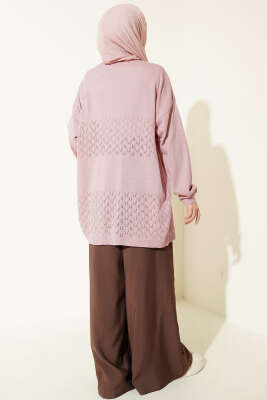 Zigzag Desenli Triko Basic Hırka Pudra - Hırka