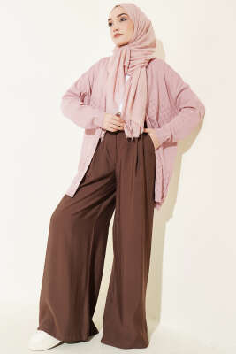 Zigzag Desenli Triko Basic Hırka Pudra - Yılın Fırsatı