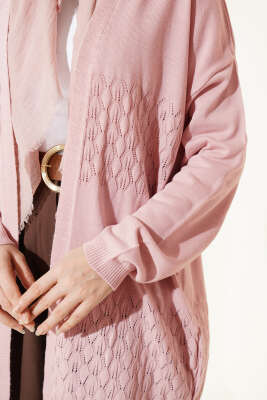 Zigzag Desenli Triko Basic Hırka Pudra - Yılın Fırsatı