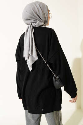 Zigzag Desenli Triko Basic Hırka Siyah - Hırka