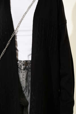 Zigzag Desenli Triko Basic Hırka Siyah - Hırka